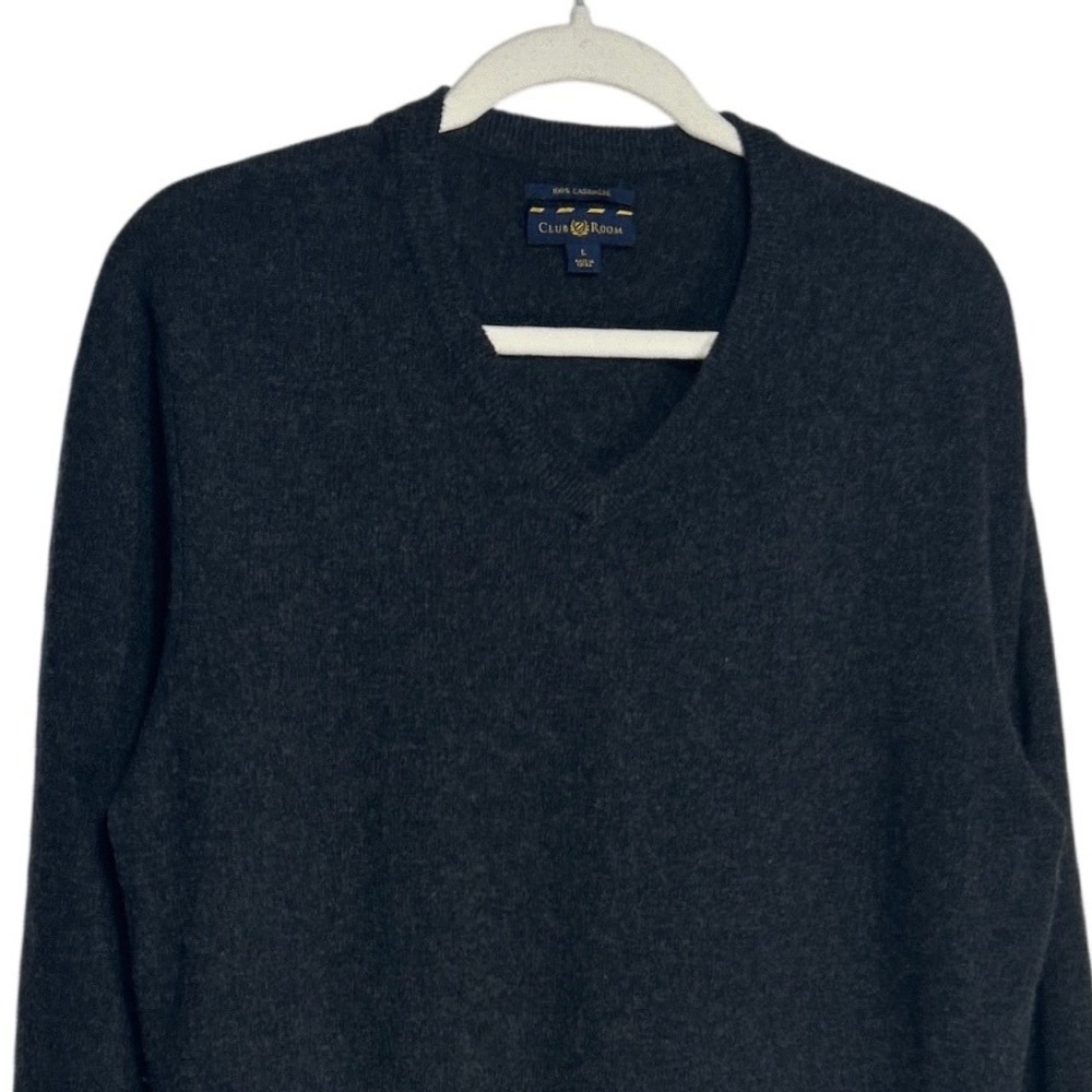 Club Room Mens Cashmere‎ V-Neck Sweater Charcoal Gray Heather Long Sleeve L